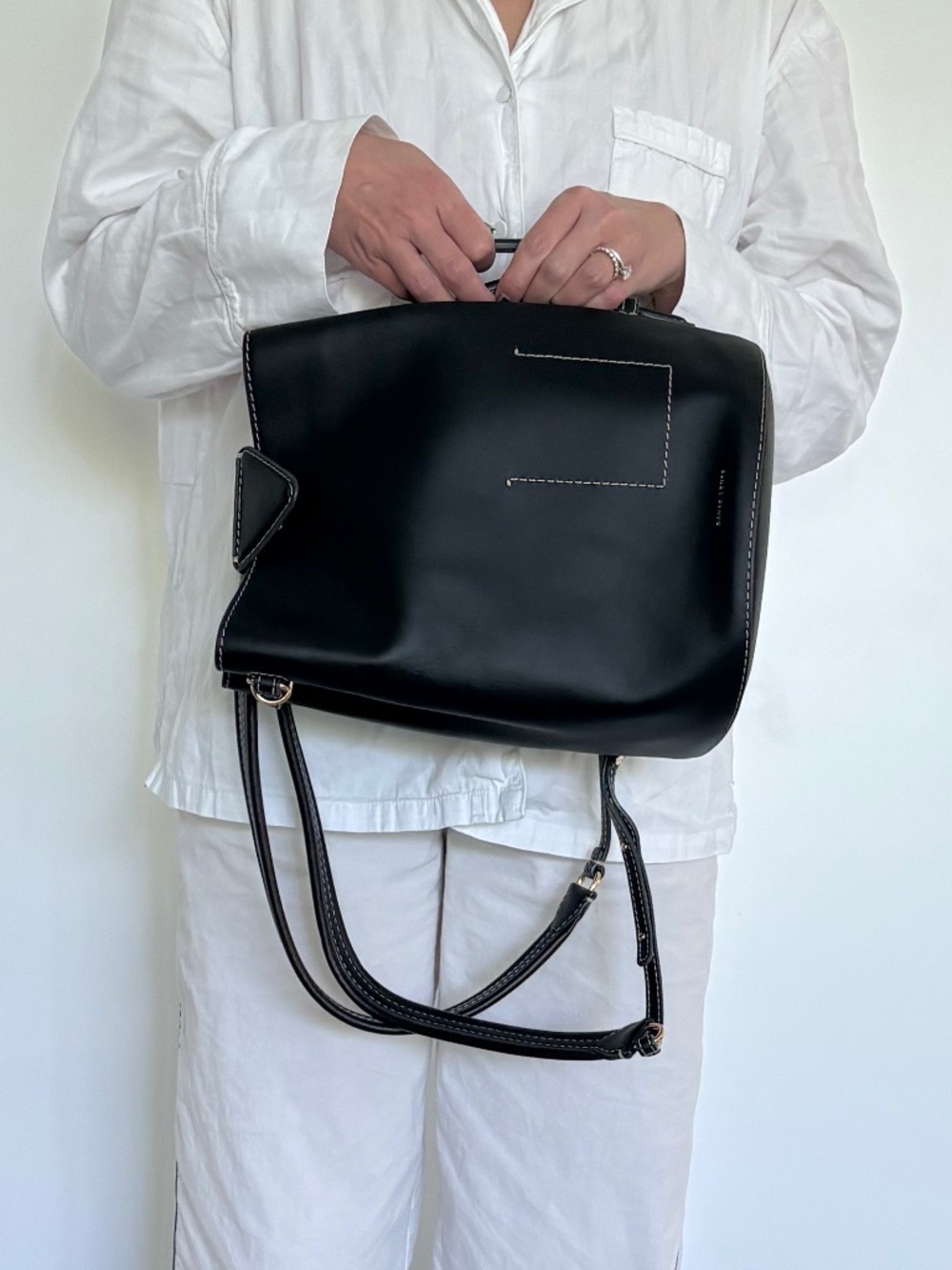 🖤 Danse Lente Jamie Black Leather Bucket Convertible Backpack